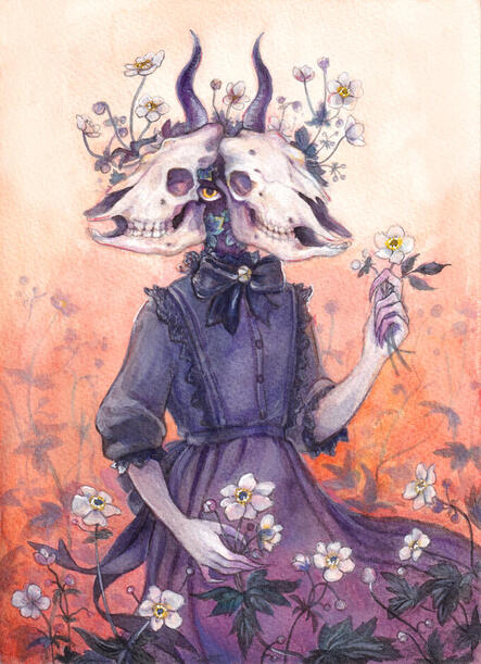 Anemone (Original design), 2023. Watercolor and ink painting