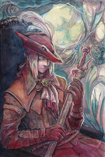 Lady Maria (Bloodborne), 2023. Ink, watercolor and digital painting.