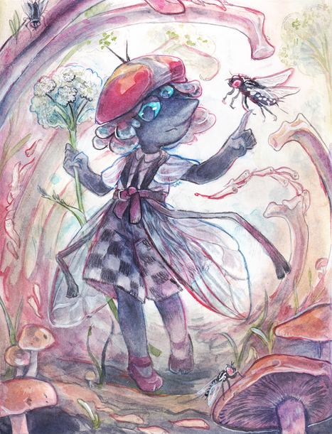 Myx (Original design), 2023. Colored pencil, watercolor and digital painting.