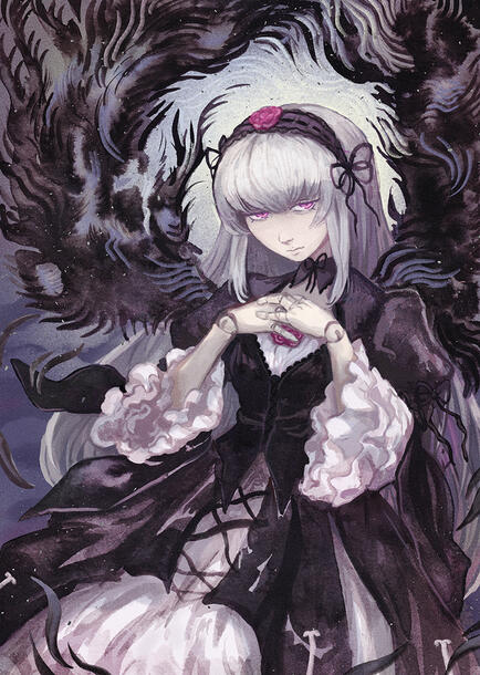 Suigintou (Rozen Maiden), 2025. Ink and digital painting.